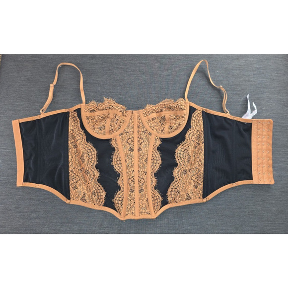 Urban Outfitters Out From Under Corset Top Black Orange Lace Trim Y2K Bustier Md - Picture 6 of 7
